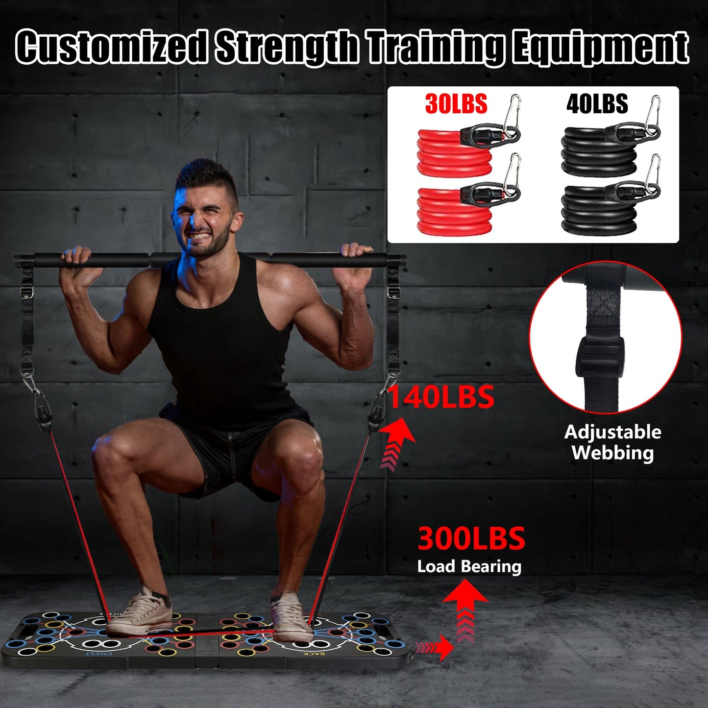 Multifunctional Push Up Board with 15 Fitness Accessories - Black