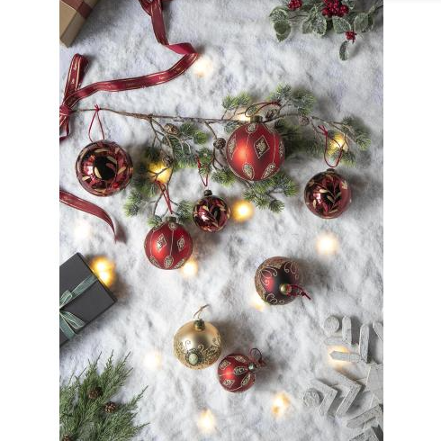 D3.9" Red Glass Christmas Ball Ornaments - Set of 6