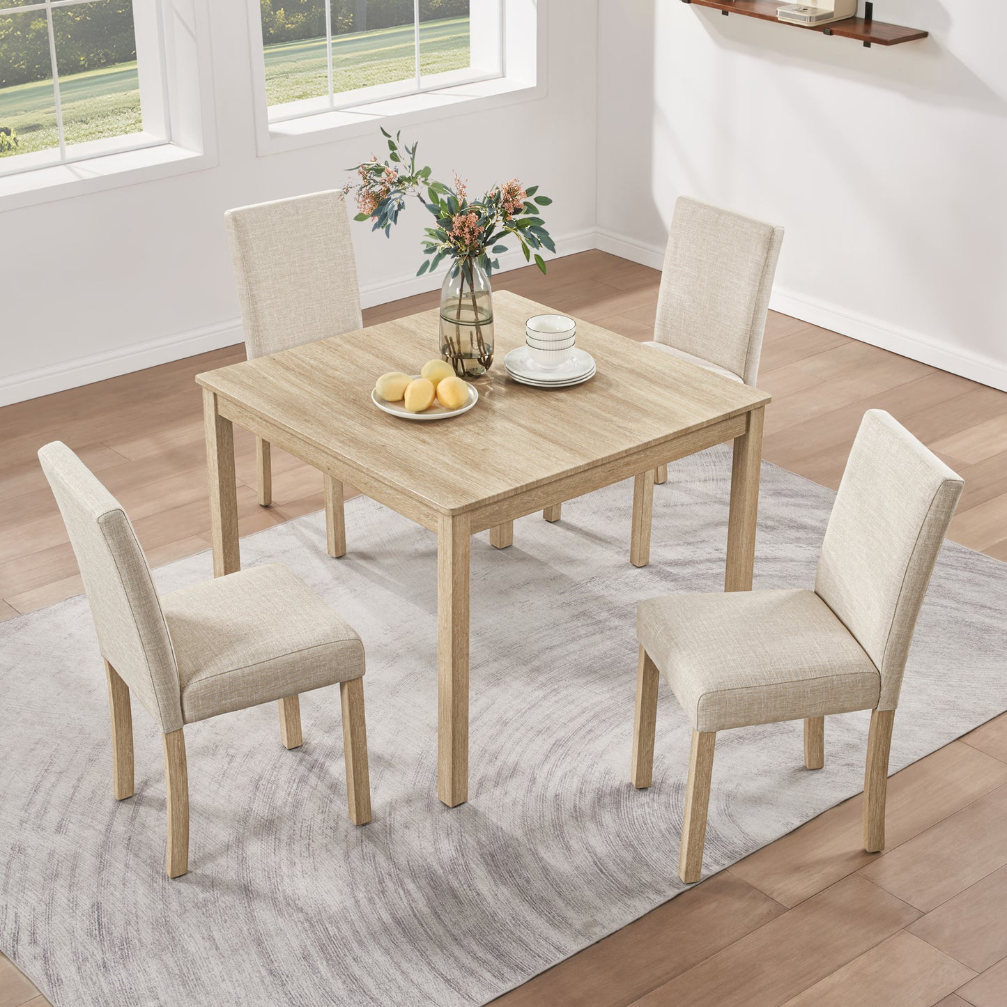 5-Piece Dining Table Set with 4 Chairs - Light Oak