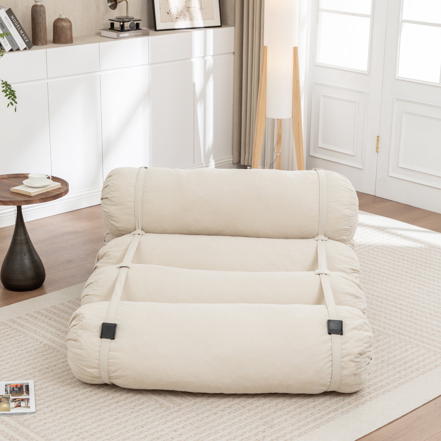 Adjustable Corduroy Floor Sofa - Beige Multi-Person Lounger