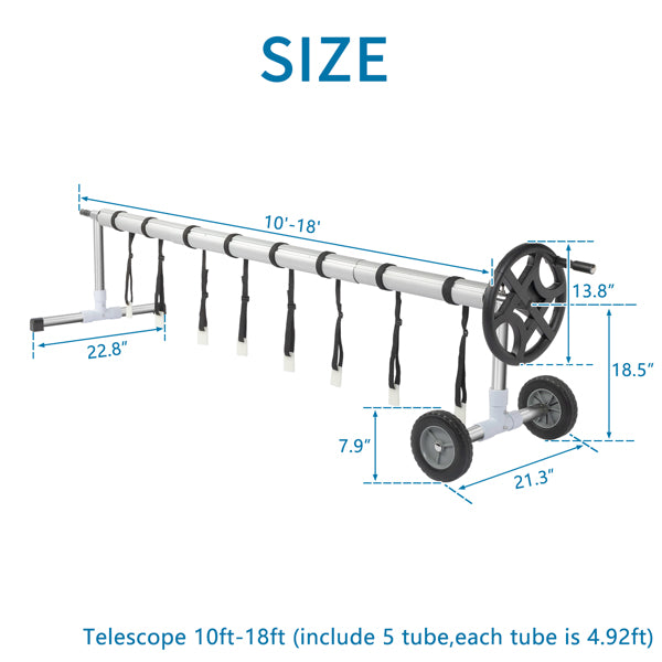 18ft Swimming Pool Membrane Roller - 5 Sections, 60kg Black