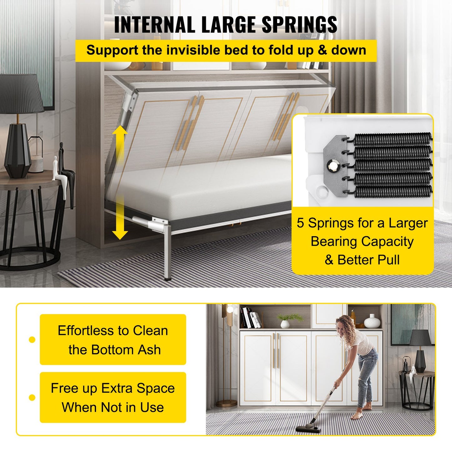 Heavy Duty Wall Bed Support Springs Kit for Queen & Twin Size Horizontal Murphy Bed - White
