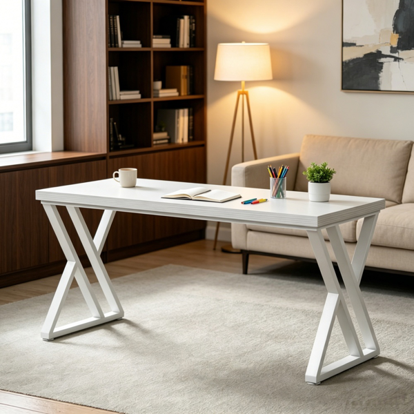 Industrial Writing Desk with Rustic Wood Top and Z-Shaped Legs