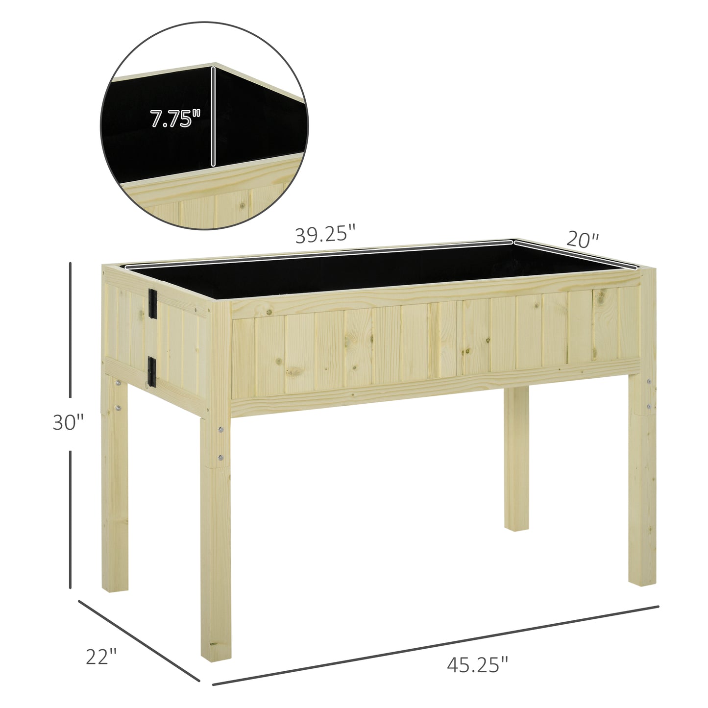 Foldable Wooden Raised Garden Bed with Drainage Holes & Inner Liner - Natural Fir Wood, 1195x150x400 mm