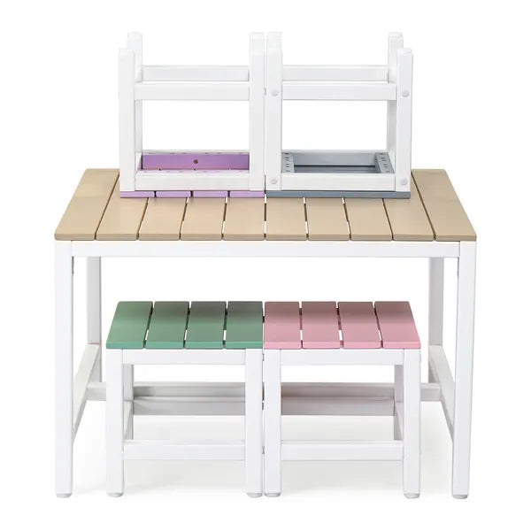 5-Piece Kids' Patio Table and Chair Set - Multicolor Poplar Wood