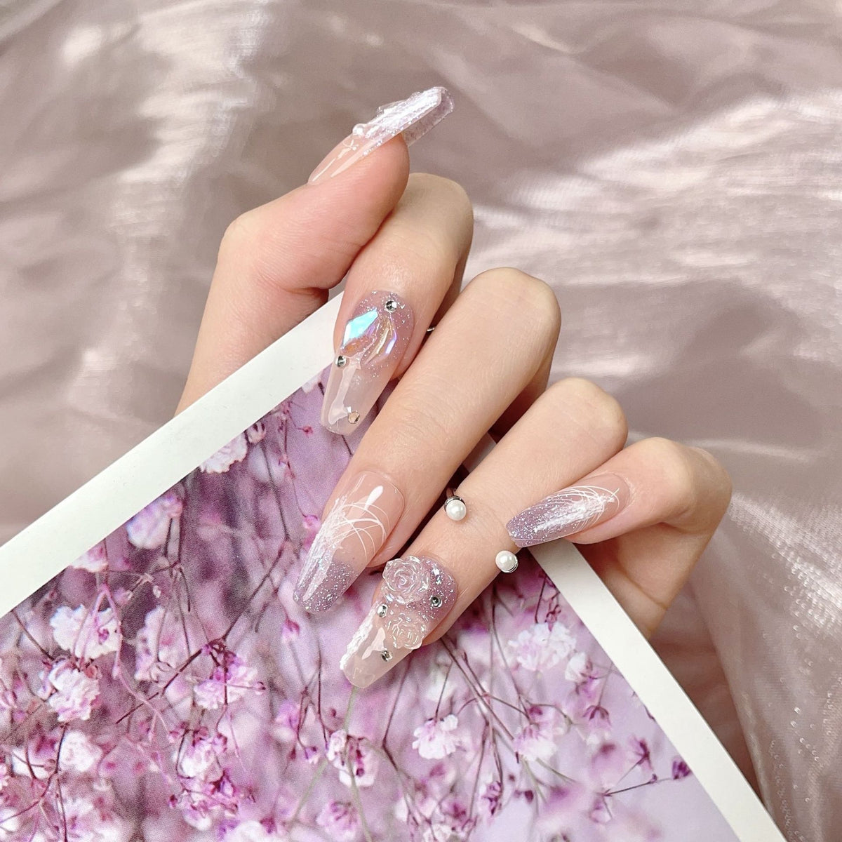 French Style Hand-Painted Camellia Nail Art Stickers Kit - Floral Design, Multiple Sizes