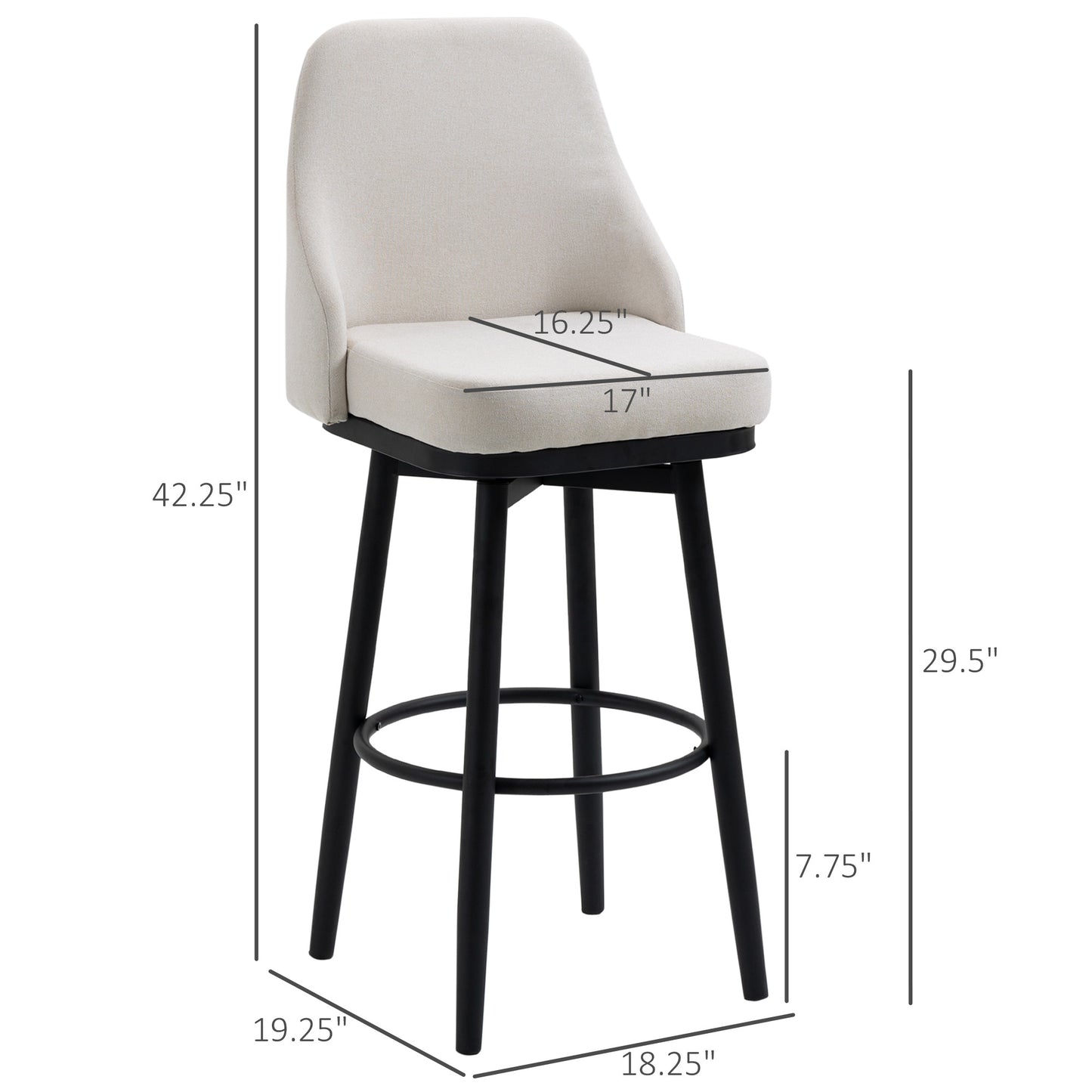 Set of 2 Cream White Bar Height Stools with 360° Swivel