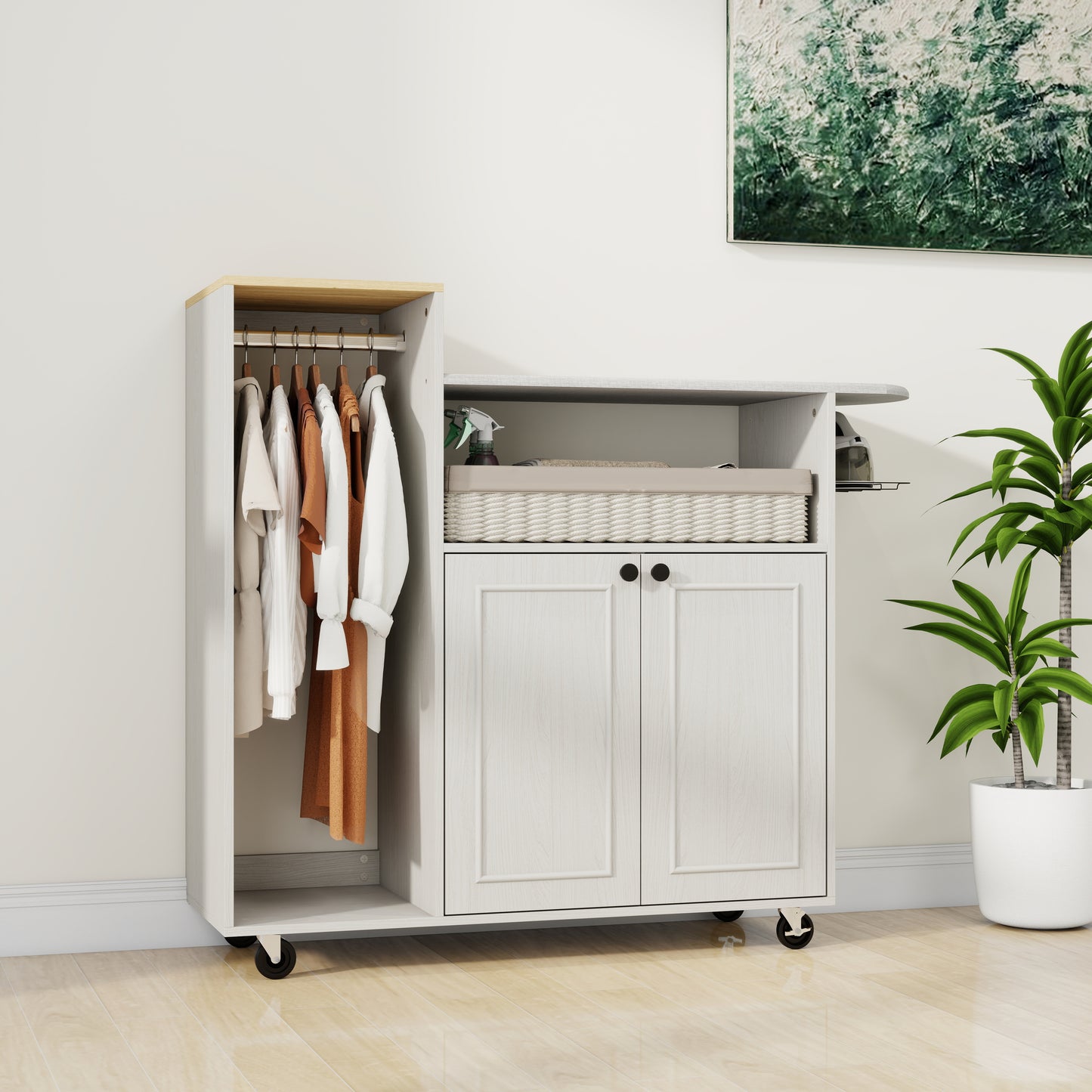 Ironing Cart with Rolling Board - Compact Storage Solution, Antique White