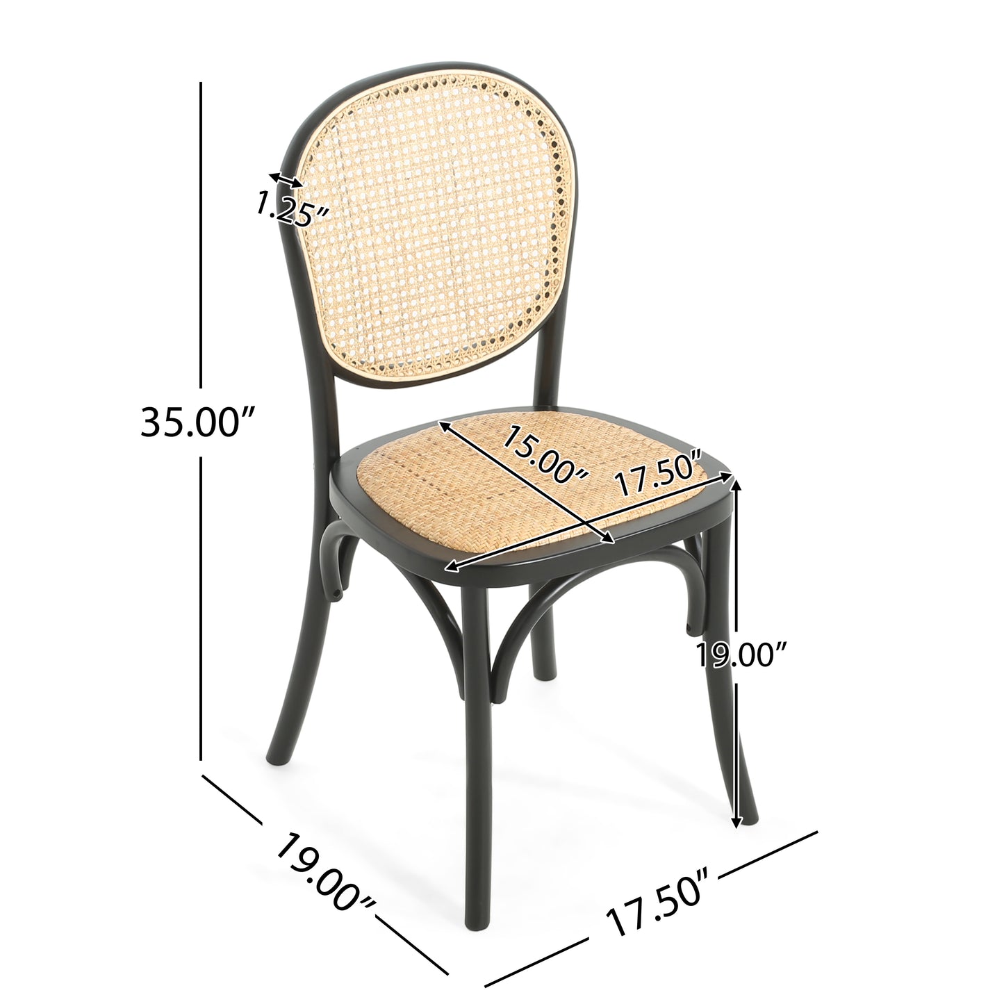 Black Dining Chairs Set of 2 - Retro Style with Foam & Rattan