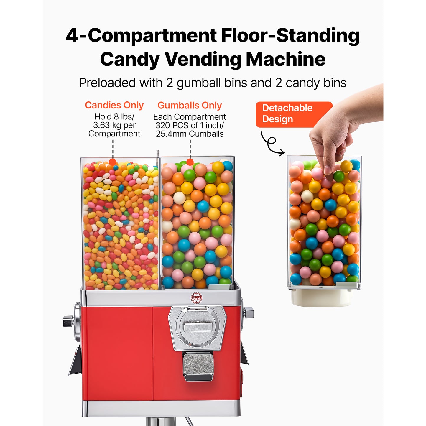 Vintage Candy Vending Machine with Stand - 4 Compartments, Adjustable Height