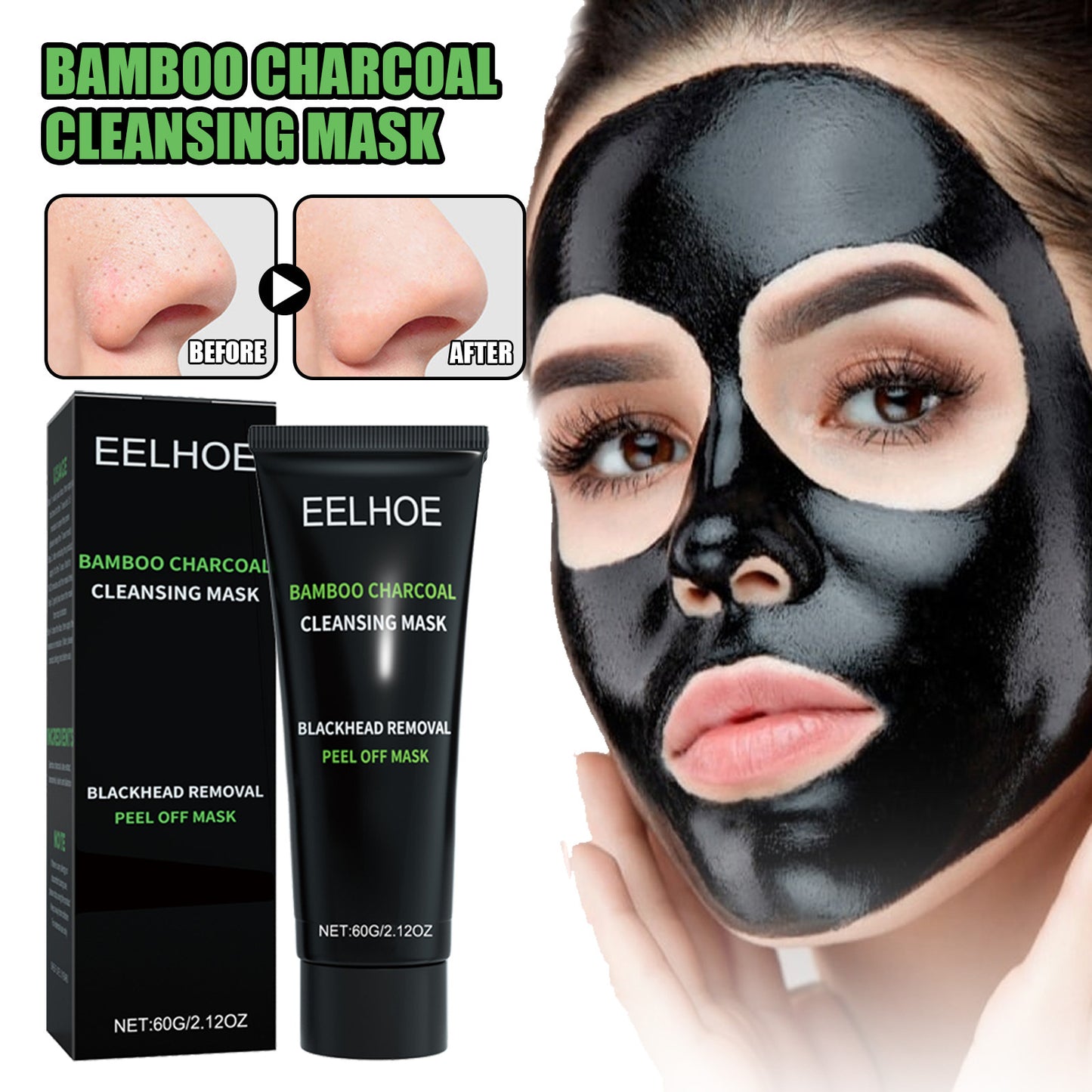 Bamboo Charcoal Blackhead Removal Peel-Off Mask - Deep Pore Cleansing