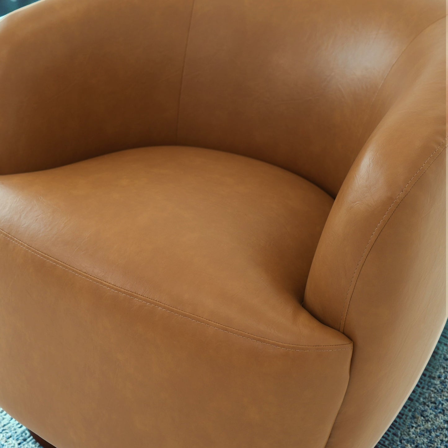 Mina 32 W Tan Vegan Leather Upholstered Swivel Barrel Chair
