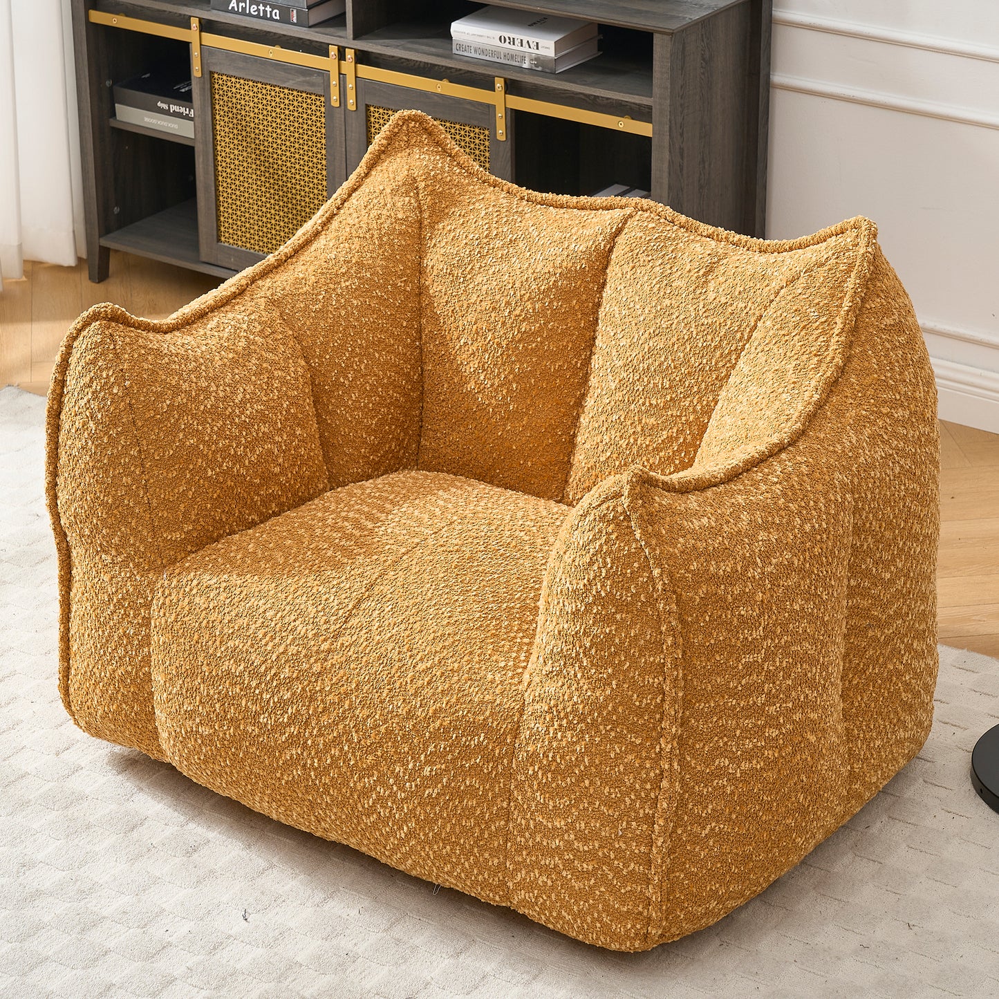 Yellow Chenille Bean Bag Chair - Comfortable Lazy Sofa for Adults