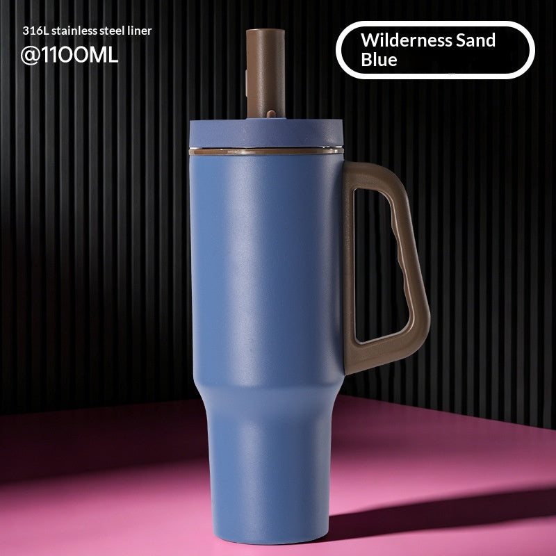 Large Capacity Insulated Water Bottle with Quick-Release Straw - 1100ml