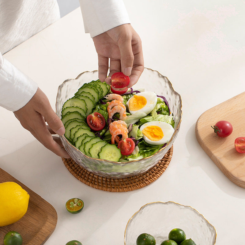 Golden Edge Transparent Glass Fruit Plate Set - 3 Piece Kitchen Dishware
