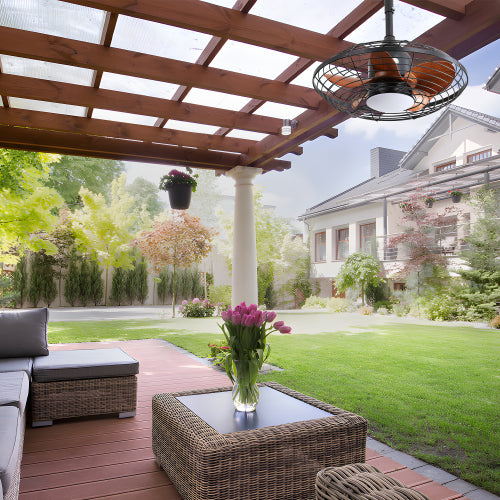 20 Inch Outdoor Ceiling Fan with LED 18W 3CCT Reversible DC Motor Black