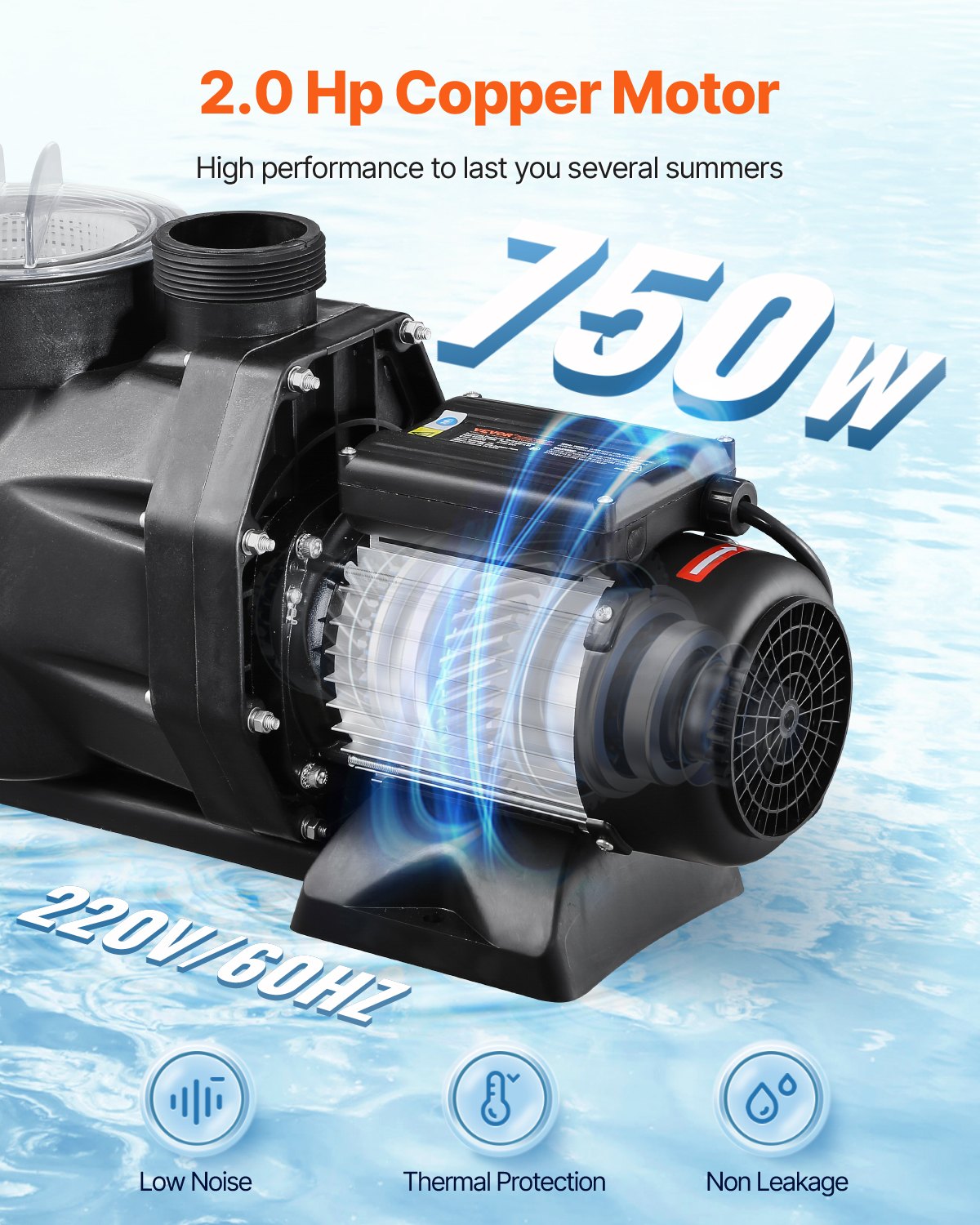 2 HP Above Ground Pool Pump - Single Speed 122 GPM 3450 RPM 220V Black