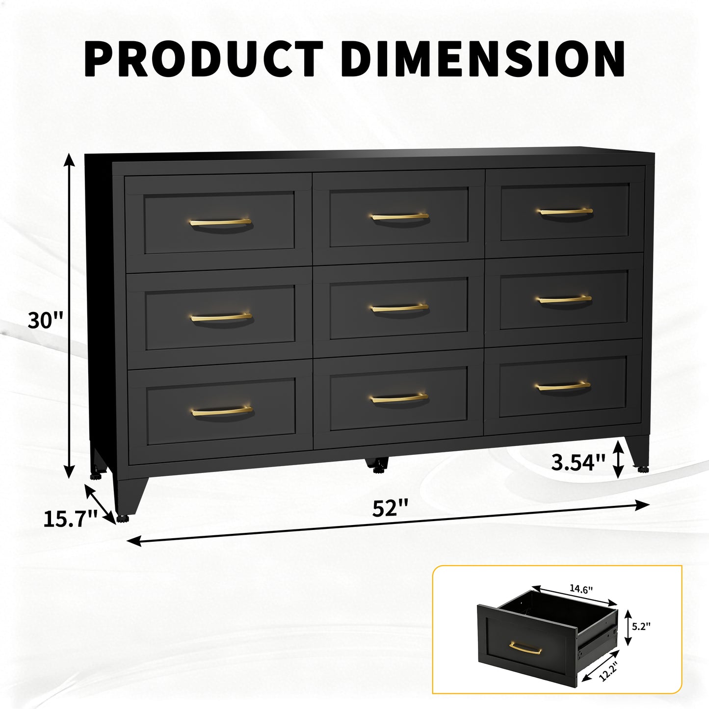 9-Drawer Metal Dresser for Bedroom - Black Storage Chest