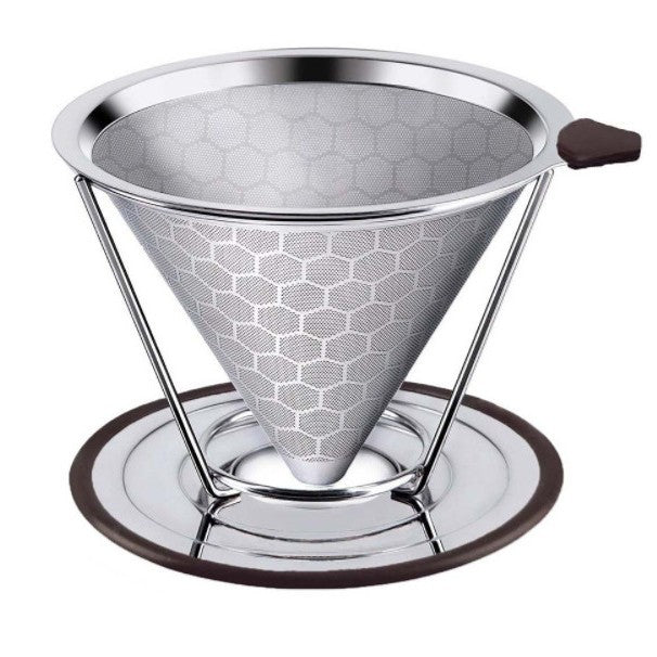 Stainless Steel Coffee Filter with Base - Reusable Filter-Free Paper Strainer for Home Brewing