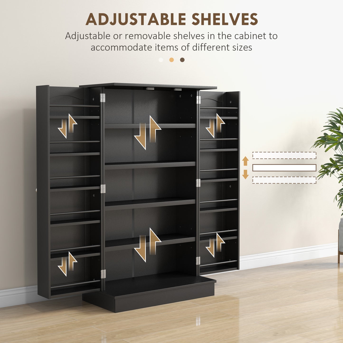 Freestanding Kitchen Pantry Cabinet with 5-Tier Shelving - Black