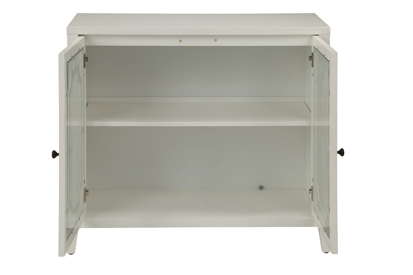Ceara White Console Cabinet with Glass Doors & Storage Shelf