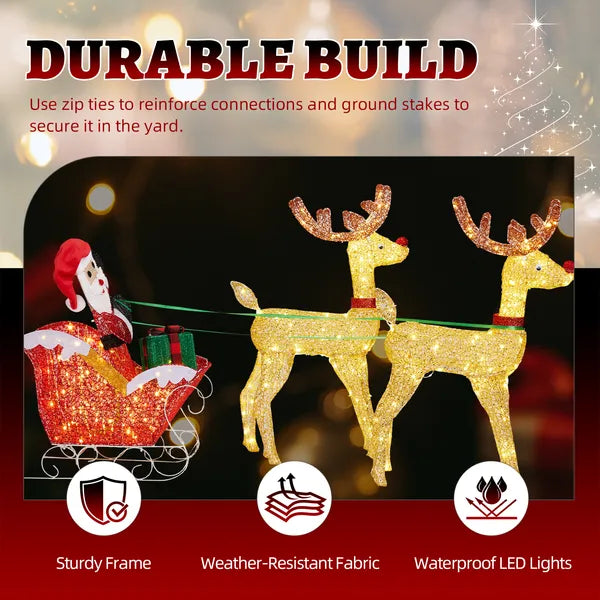 Lighted Reindeer Pulling Sleigh Christmas Decoration - 270 LED
