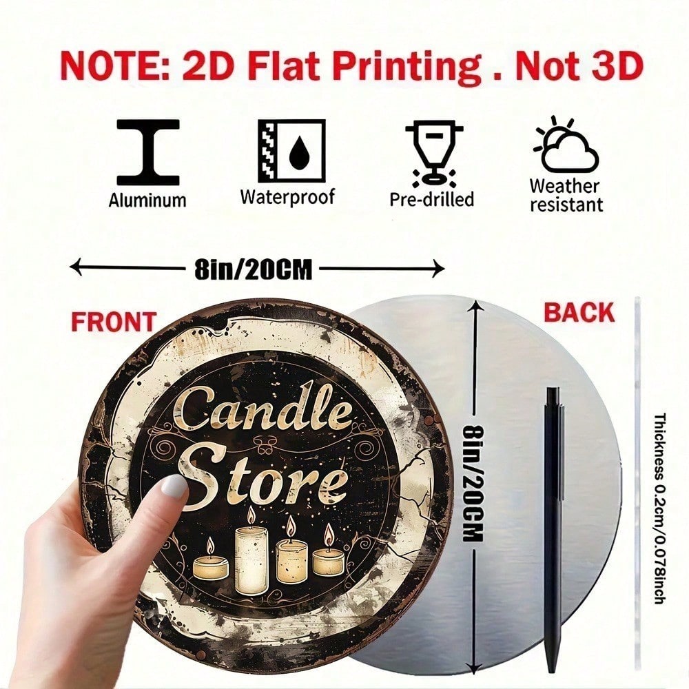 Metal Candle Shop Sign - 7.87 Inch Round Wall Art