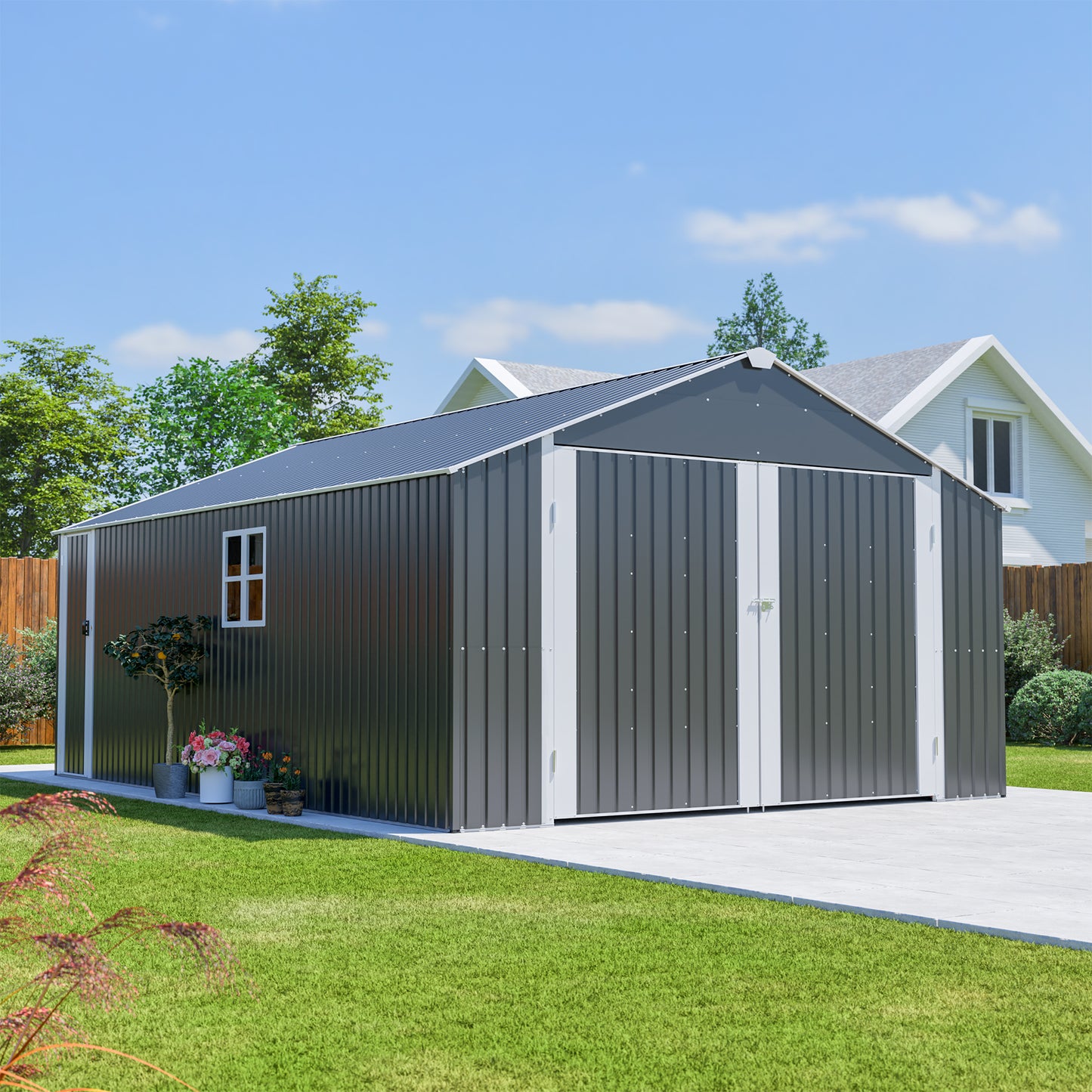 12x20 FT Outdoor Metal Shed - Spacious Storage with Double Doors
