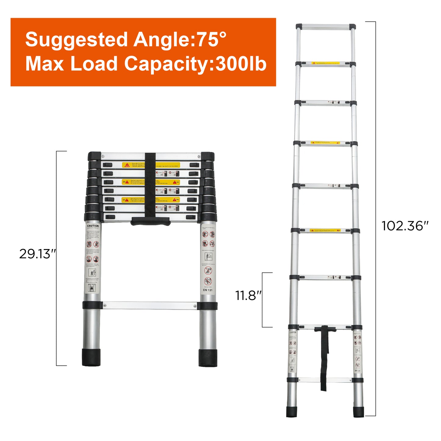 8.5FT Aluminum Telescoping Ladder for Outdoor Work, Heavy Duty & Lightweight Extension Ladder
