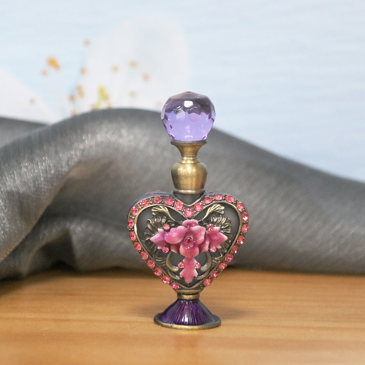 Heart-Shaped Mini Perfume Bottle with Rhinestones, 4ml - Purple & Light Purple Variants