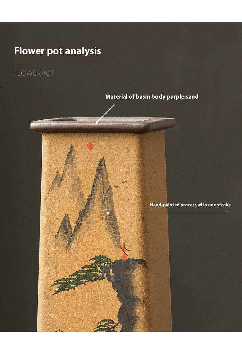Retro Ceramic Bonsai Plant Pot with Support for Indoor Decor - Medium