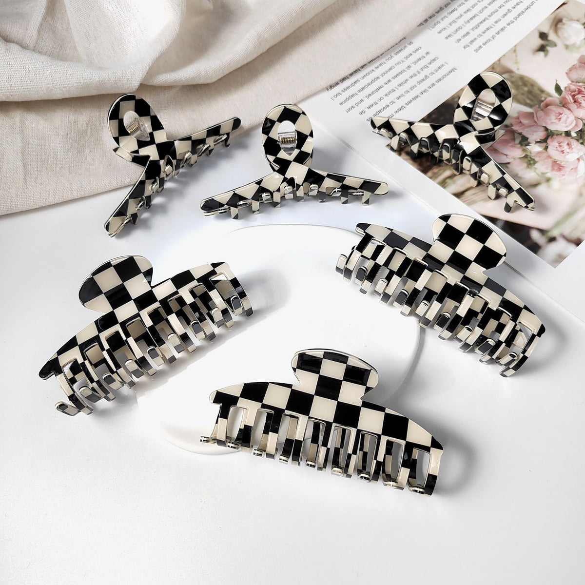 Black And White Checkerboard Hair Clip Set Retro Hair Accessories