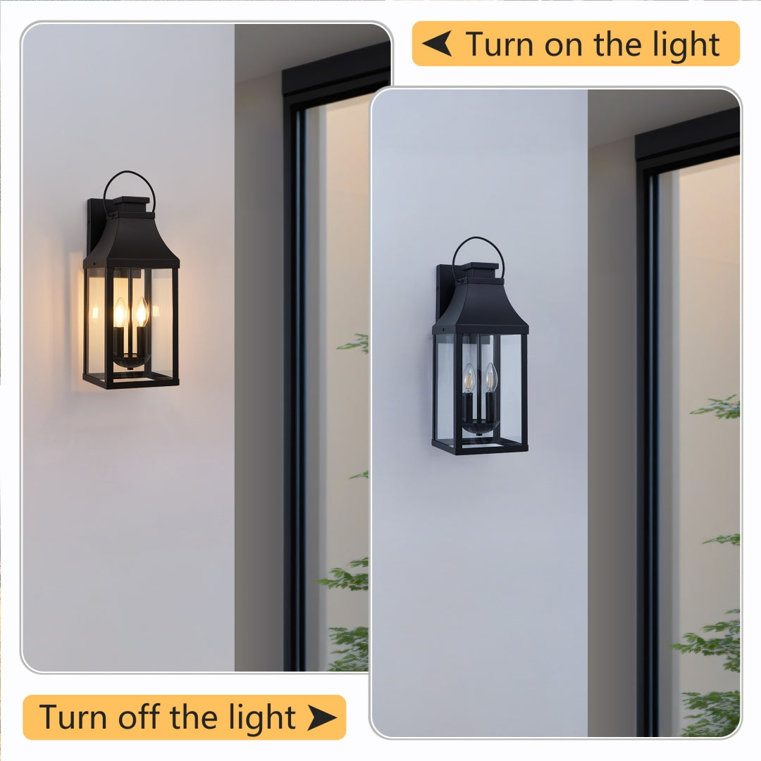 20-Inch Outdoor Wall Light Sconce - 2-Pack Modern Black Lantern