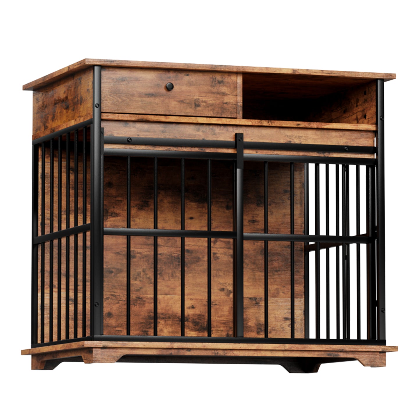 Wooden Dog Crate Furniture with Tray for Medium Large Dogs - Walnut Black