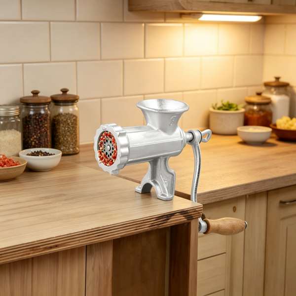 Manual Meat Grinder with Steel Clamp, 1 Blade & 2 Plates, Sausage Tubes for Beef & Vegetables