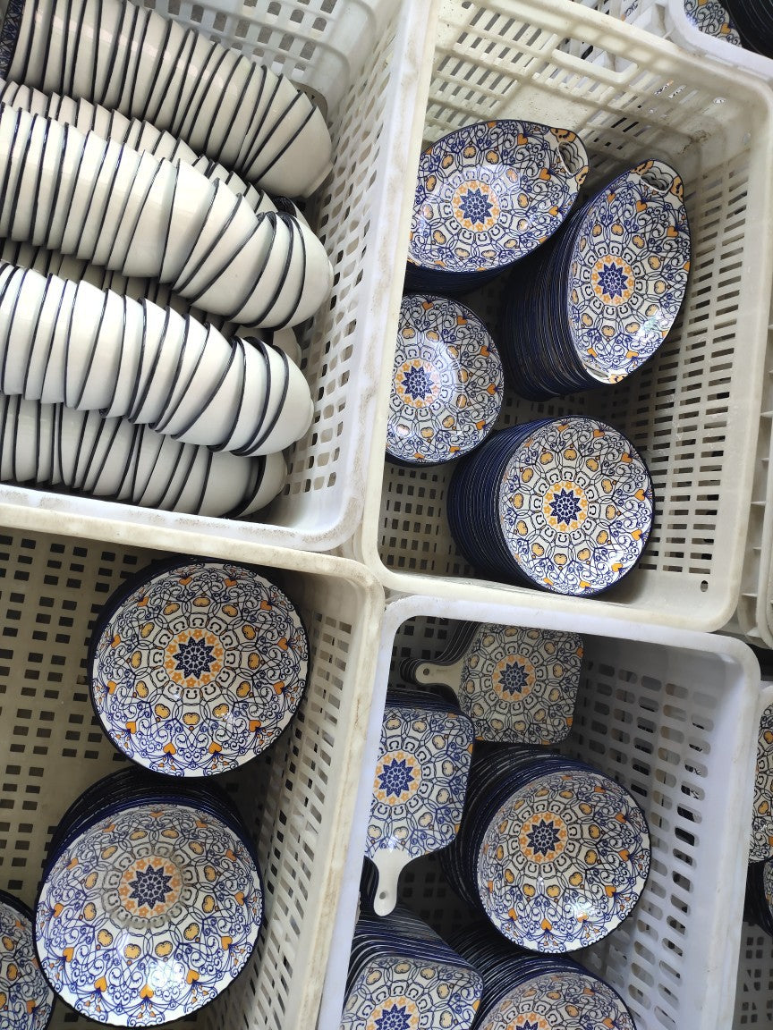 Bohemian Ceramic Dinnerware Set - 13 or 15 Piece Kitchen Plate & Cutlery Collection