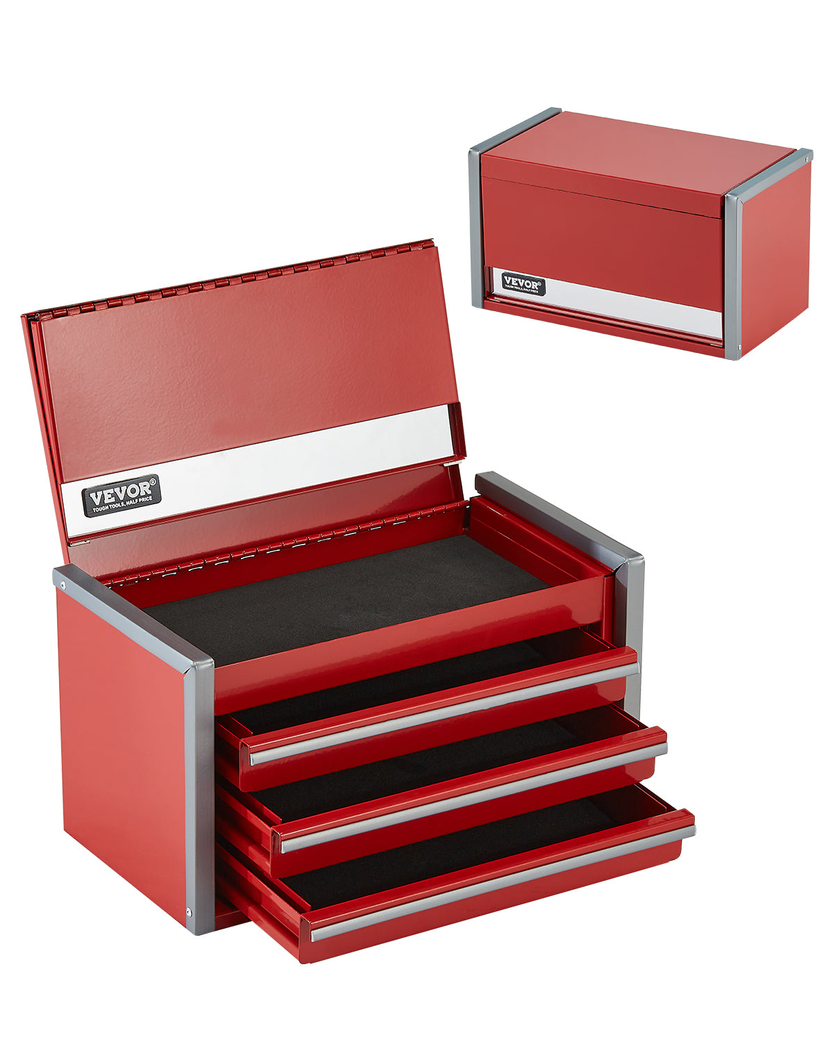 8.6-Inch Portable Metal Tool Box with 3 Drawers and Locking Lid