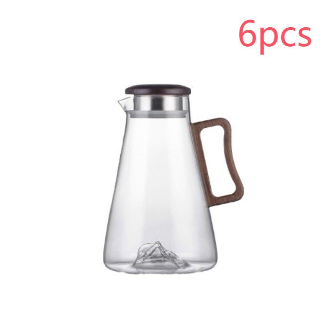 Large Capacity Borosilicate Glass Water Bottle with Wooden Handle - Multiple Styles & Quantities