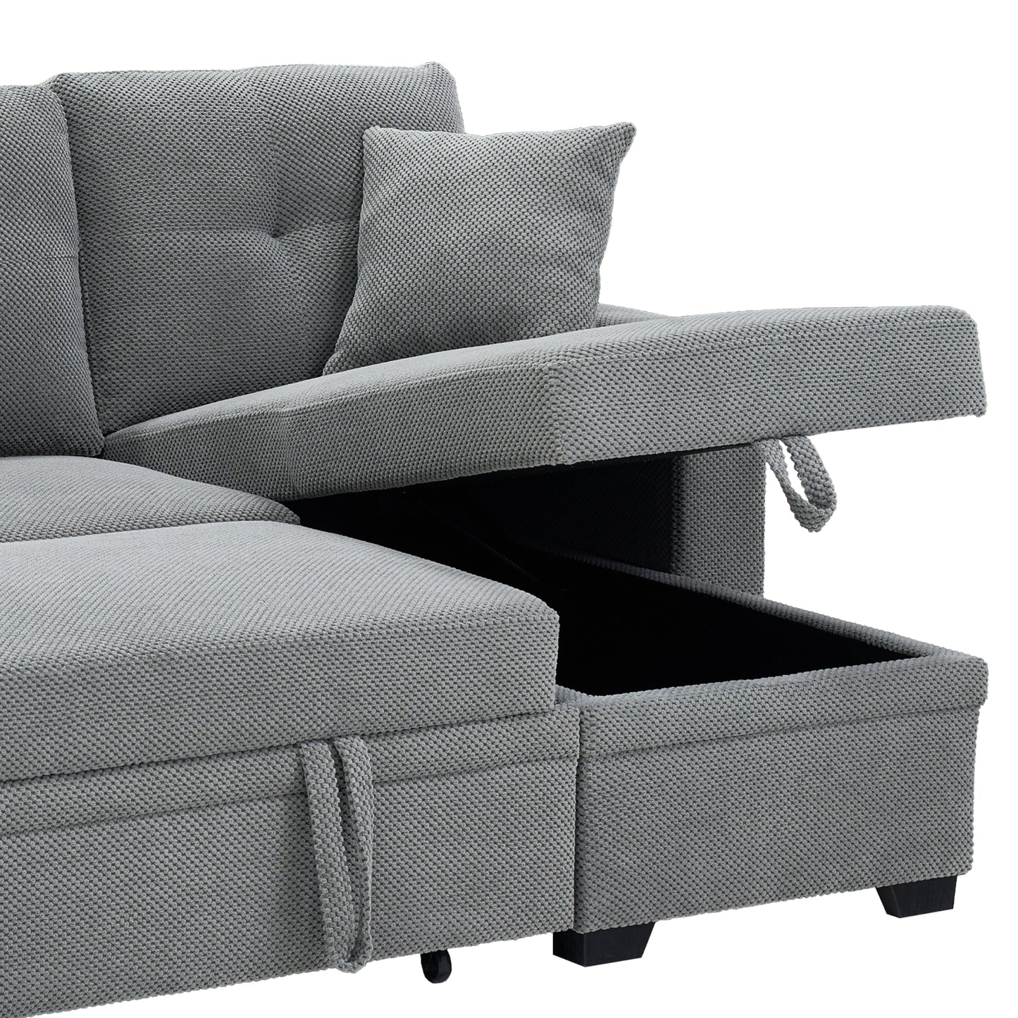 Light Gray Sectional Sofa Bed with Reversible Chaise & Storage