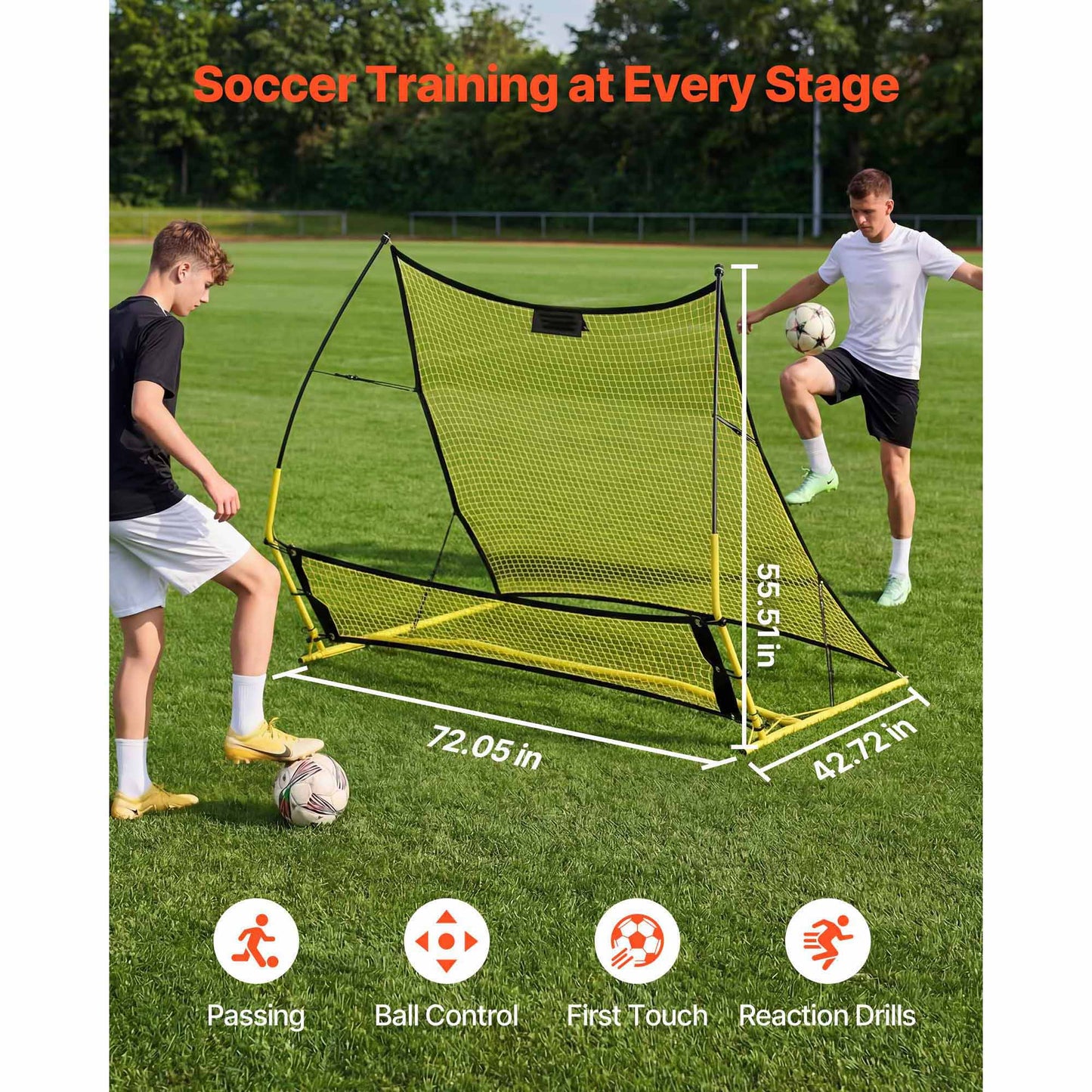 72-Inch Soccer Rebounder Net for Passing and Ball Control - Easy Setup Training Equipment