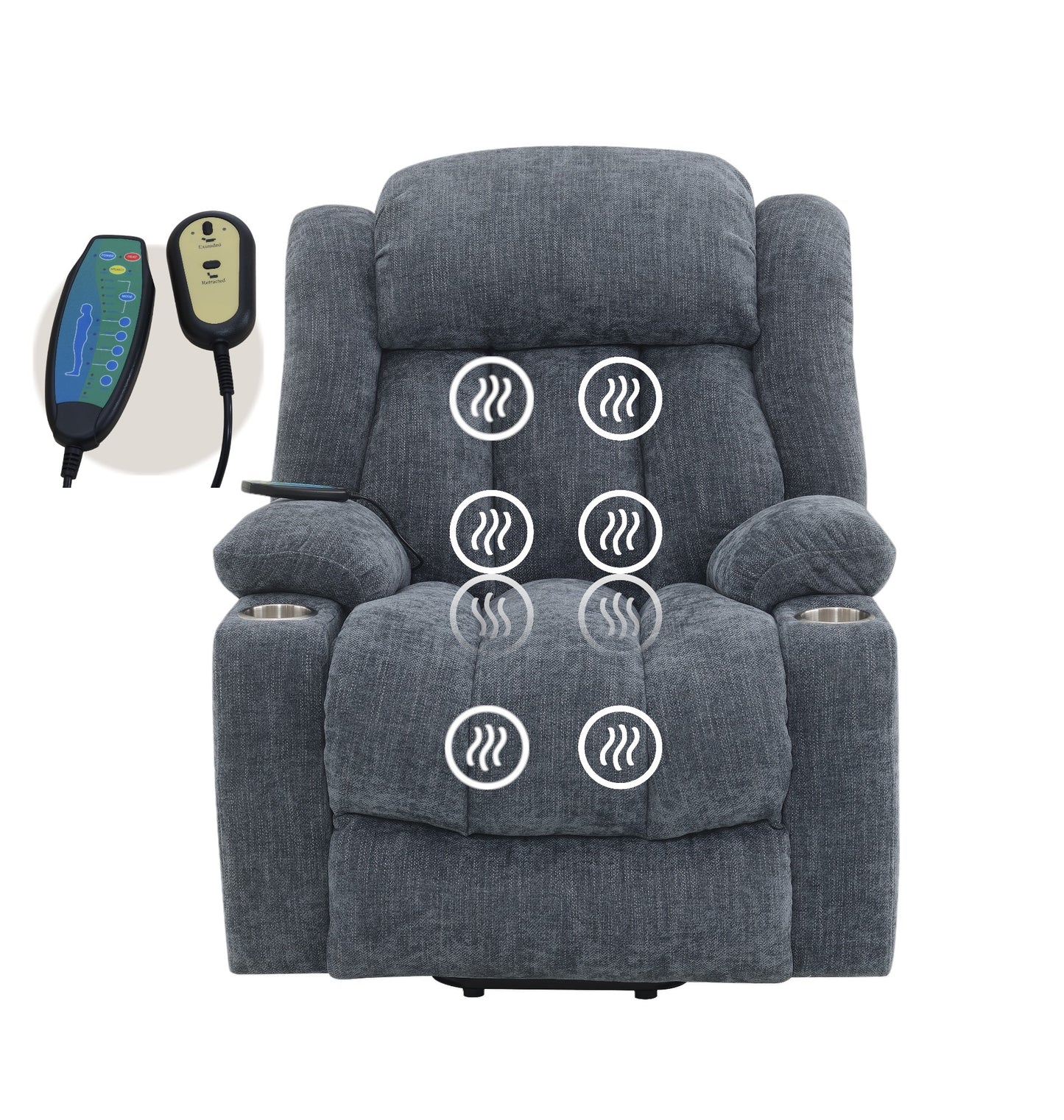 Blue Chenille Power Motion Recliner with Lift, Heating & Massage
