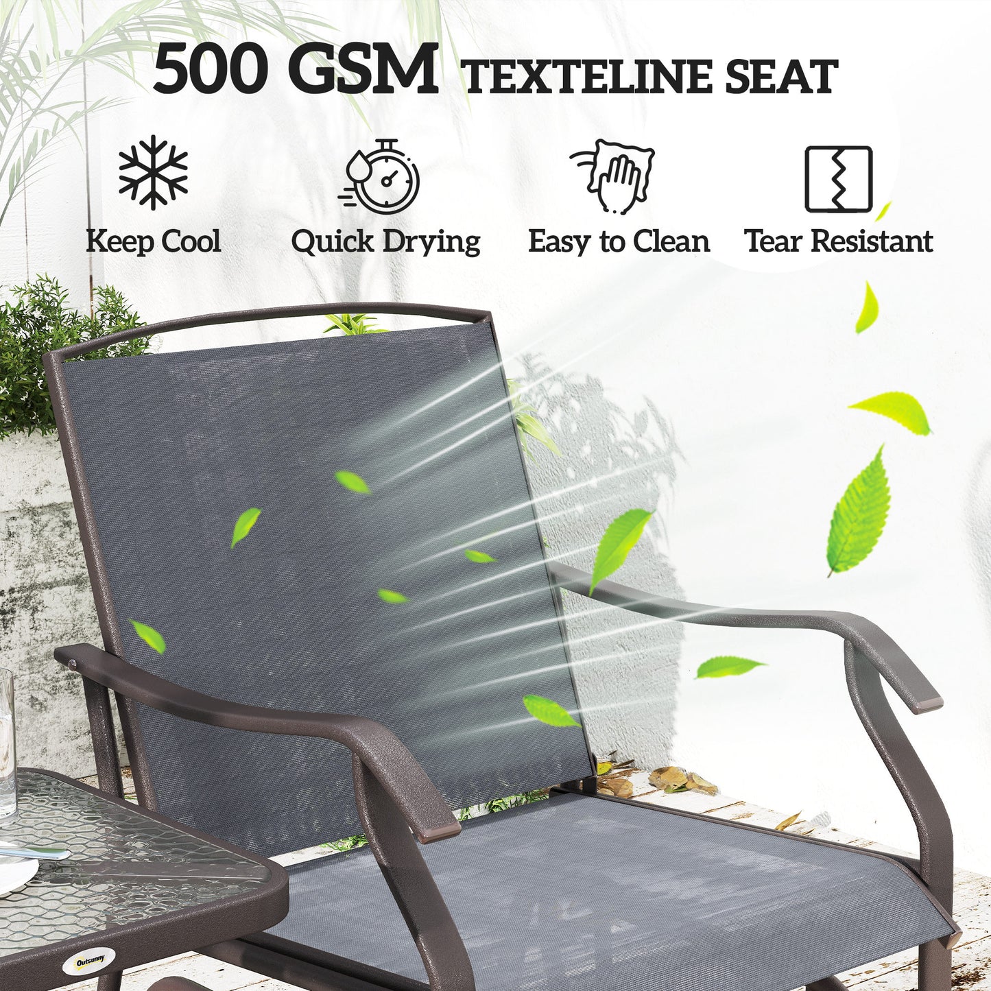 3-Piece Outdoor Glider Chair Set with Glass Coffee Table - Gray