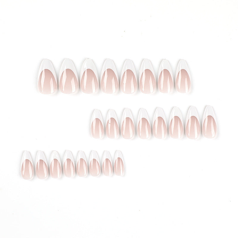 French White Edge Nail Patches - Manicure Kit with Glue for Ladies