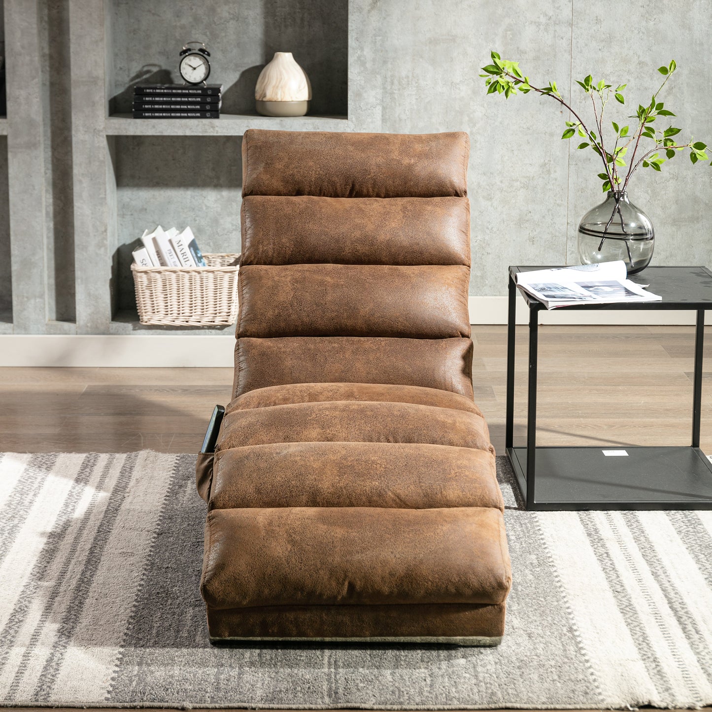 Luxury Upholstered Chaise Lounge Chair with Vibration - Coffee