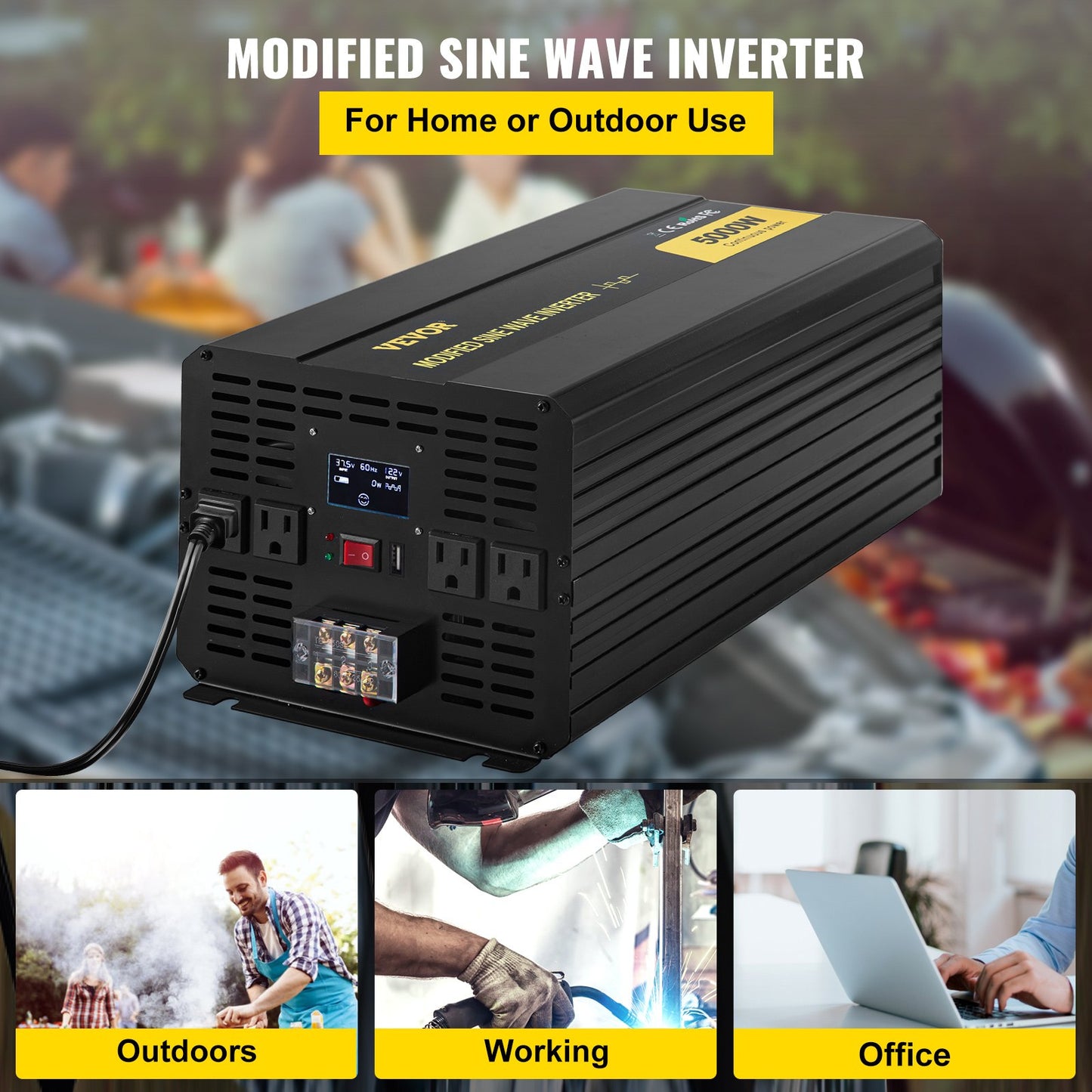 5000W Modified Sine Wave Power Inverter DC 12V to AC 120V with Remote & LED