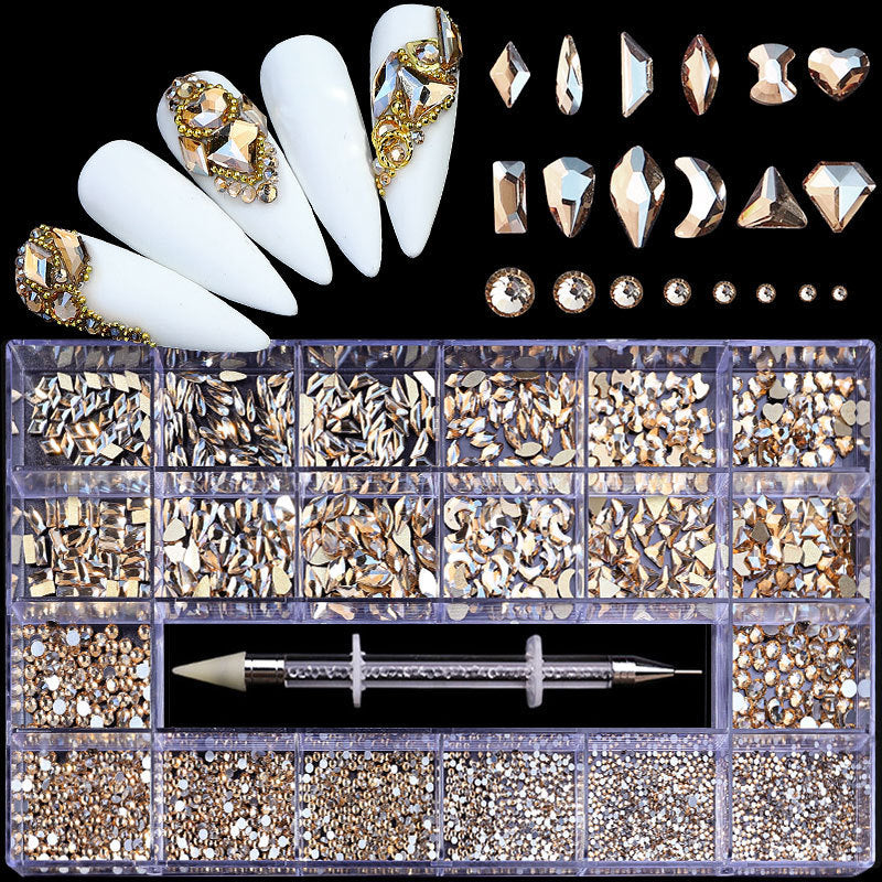Nail Art Drill Kit with Glass Diamond Organizer Box