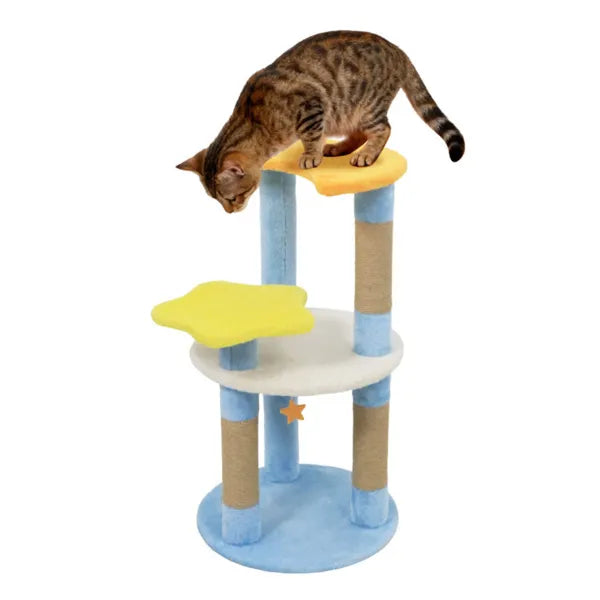 29-Inch Moon & Star Cat Tree with 4 Levels, Scratching Posts & Anti-Tip Blue