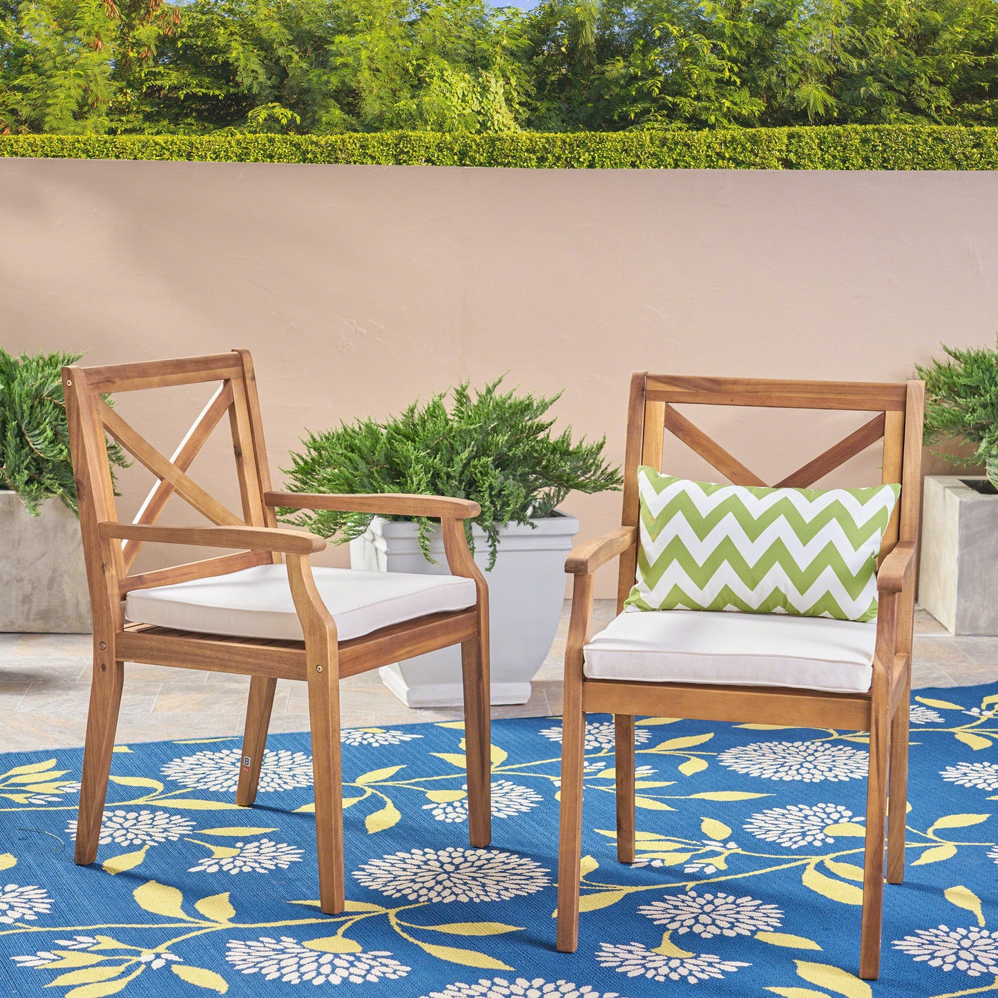 Perla Outdoor Dining Chairs Set - 2 Cream Cushions