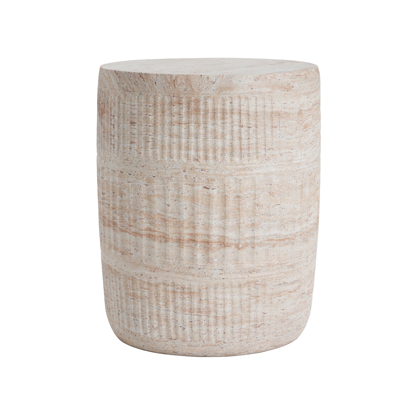 Lightweight Concrete Side Table with Travertine Finish - Beige