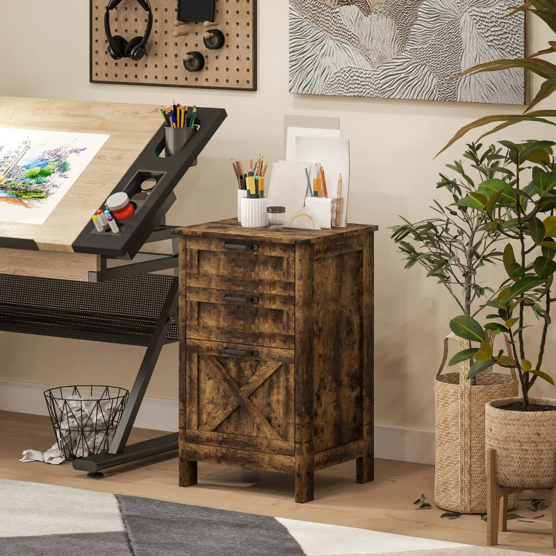 Rustic Farmhouse File Cabinet with 3 Drawers - A4 & Letter Size